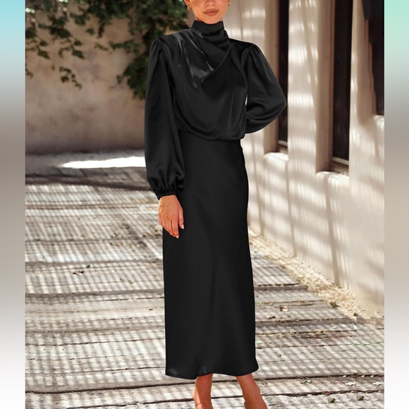 Dresses & Skirts - Mock Neck Silk Formal Dress